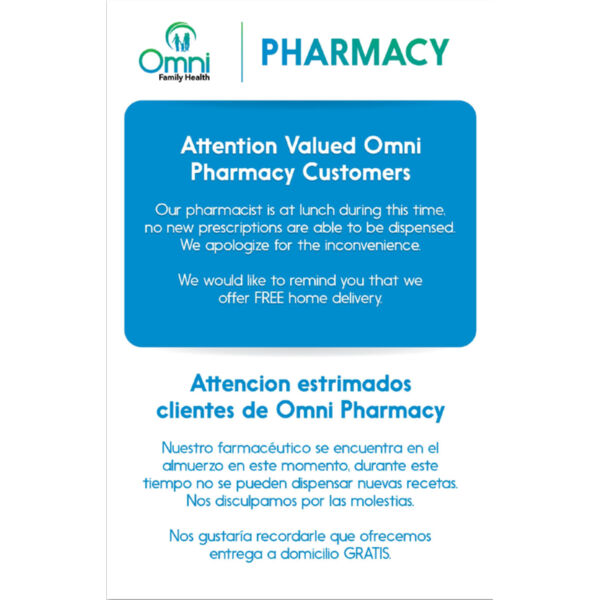 Pharmacy Signs Pharmacist at Lunch Desk Stands Thumbnail