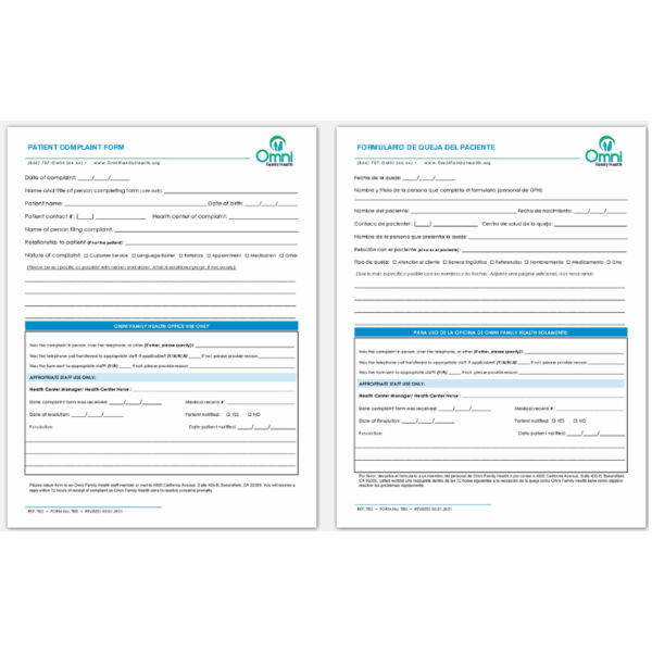 CFC060721A OFH Patient Complaint Form Thumbnail